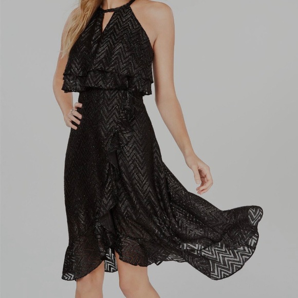 KENSIE RUFFLE SHIMMERY BLACK DRESS SIZE(10) - Picture 4 of 17